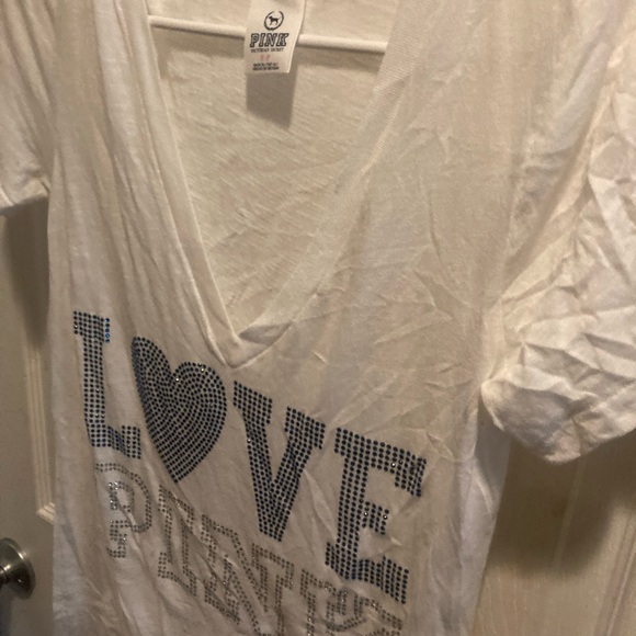 PINK Victoria's Secret White Tee with Silver Accents and Blue - Picture 6 of 6